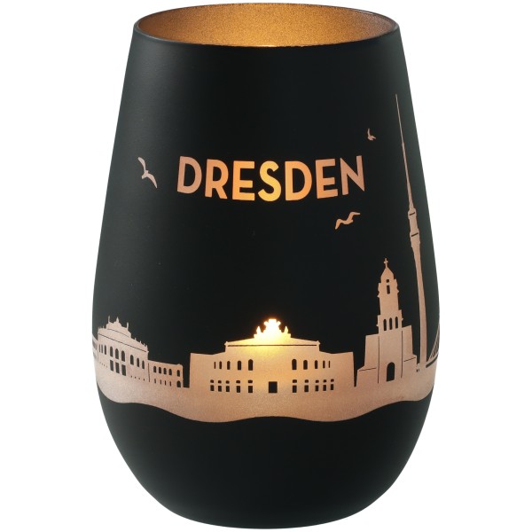 Windlicht Skyline Dresden Schwarz/Silber