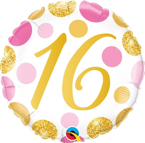 Gold-Pink gepunkteter Geburtstagsballon "16"