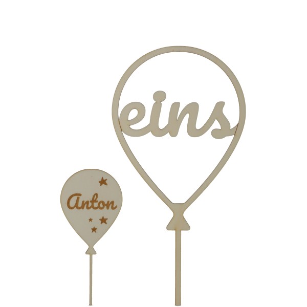 Cake Topper Ballon Stern Set Zahl 1 aus Holz