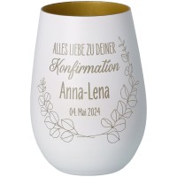 Windlicht Konfirmation "Name + Datum" Weiß/Gold Windlicht Konfirmation "Name + Datum" Weiß/Gold