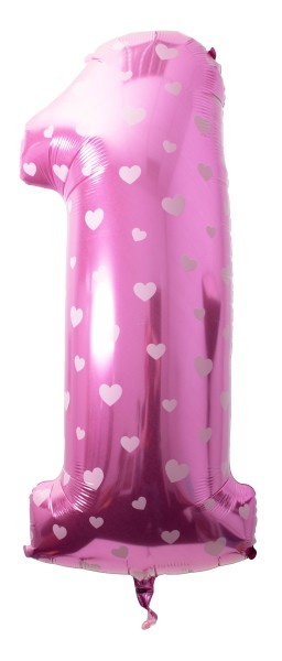 Zahlenballon Pink mit Herzen "1"