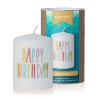 Stumpenkerze "Happy Birthay" Weiß  Stumpenkerze "Happy Birthay" Weiß