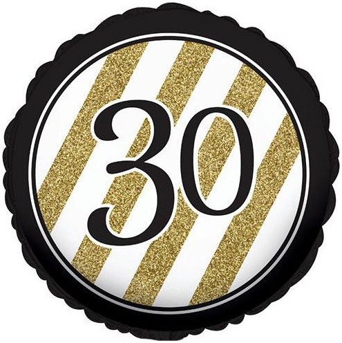 Luftballon zum 30. Geburtstag Schwarz & Gold Glitzer