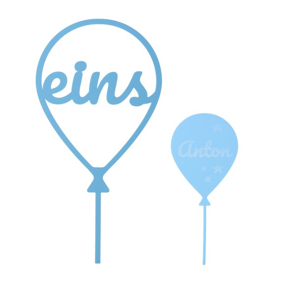 Cake Topper Ballon Stern Set 1 Blau "Name" aus Acryl