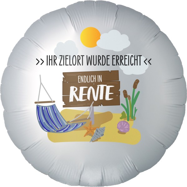 Folienballon Satin Weiß "Endlich in Rente" Strand