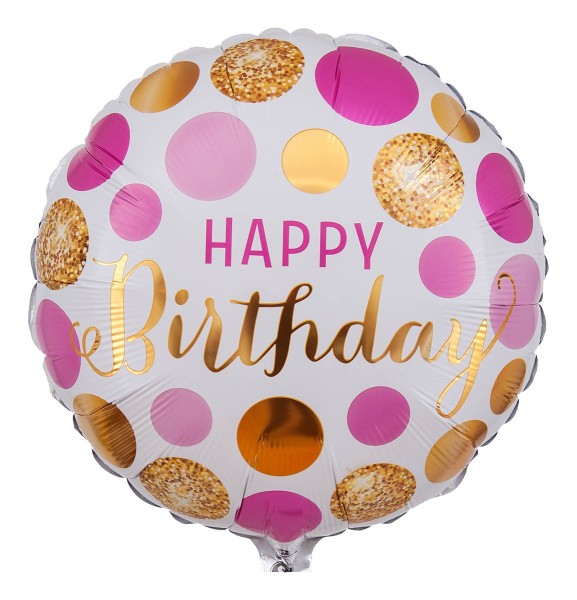 Gold-Pink gepunkteter Geburtstagsballon "Happy Birthday"