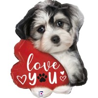 Folienballon "love you" Hundewelpe mit Herz  Folienballon "love you" Hundewelpe mit Herz
