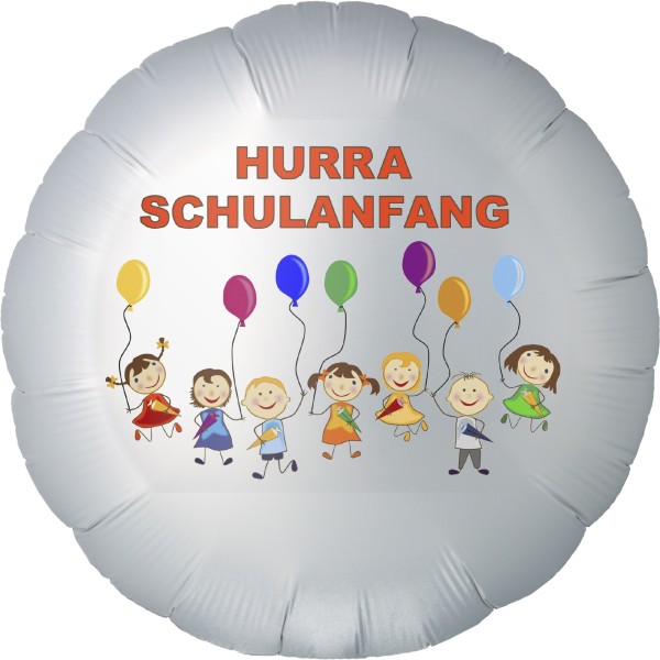 Runder Helium Ballon zur Einschulung "Hurra Schulanfang"