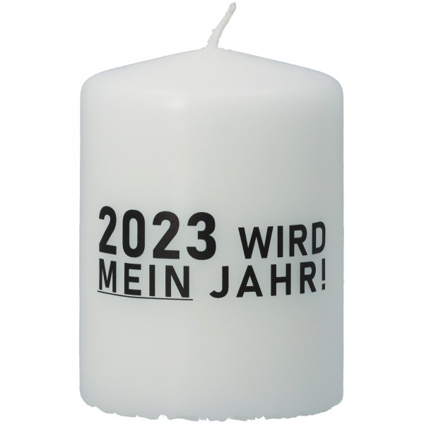 Stumpenkerze "2023 WIRD MEIN JAHR" Weiß