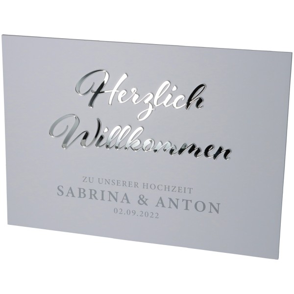 Willkommensschild Hochzeit "Namen & Datum" Silber