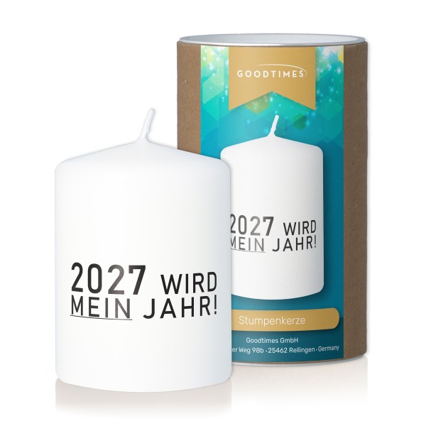 Stumpenkerze "2027 WIRD MEIN JAHR" Weiß