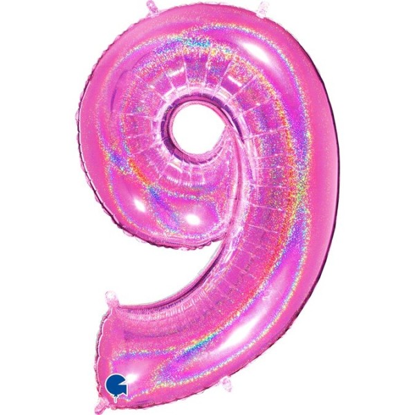 Zahlenballon Pink Holo "9"