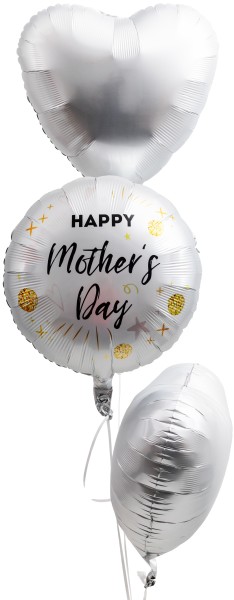 Deko Ballonset Muttertag "Happy Mothers Day" Metallic Weiss