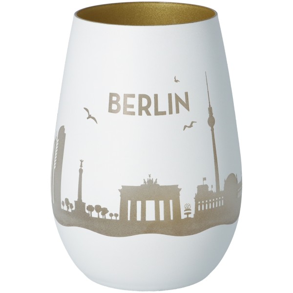 Windlicht Skyline Berlin Weiß/Gold