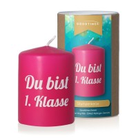 Stumpenkerze "Du bist 1. Klasse" Pink  Stumpenkerze "Du bist 1. Klasse" Pink