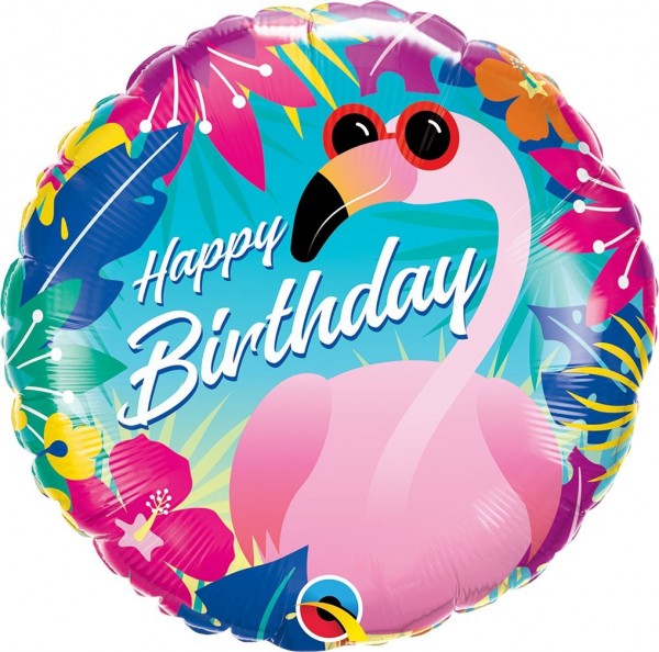 Bunter Flamingo-Ballon "HAPPY BIRTHDAY"