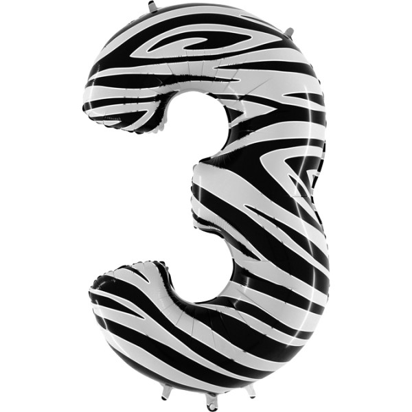 Zahlenballon Zebramuster "3"