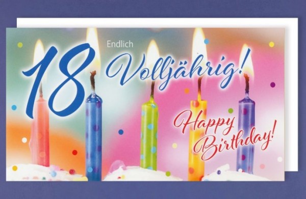 Geburtstagskarte "18 - Endlich Volljährig! - Happy Birthday"