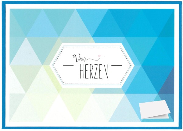 Grußkarte "Von Herzen" in blaue Mosaikfarben