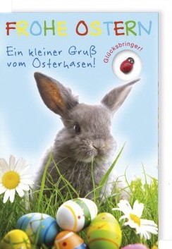 Ostergrußkarte "Frohe Ostern" mit Glücksbringer