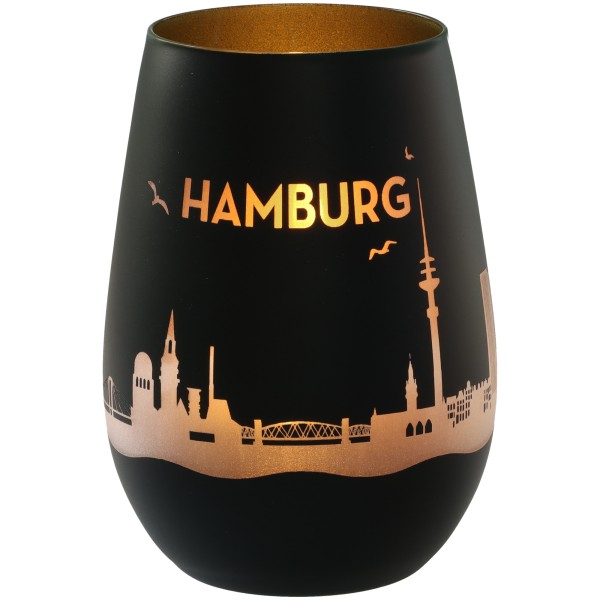 Windlicht Skyline Hamburg Schwarz/Gold