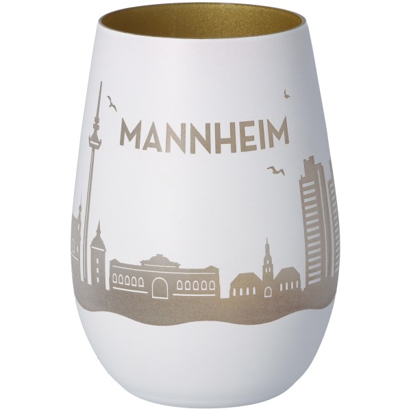 Windlicht Skyline Mannheim Weiß/Gold