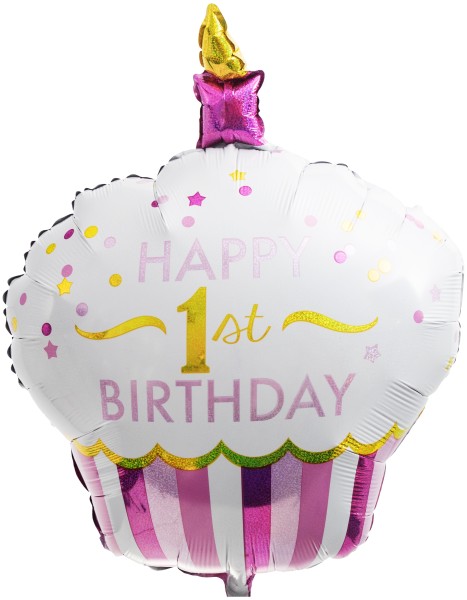 Riesenballon Cupcake "Happy 1st Birthday" Rosa