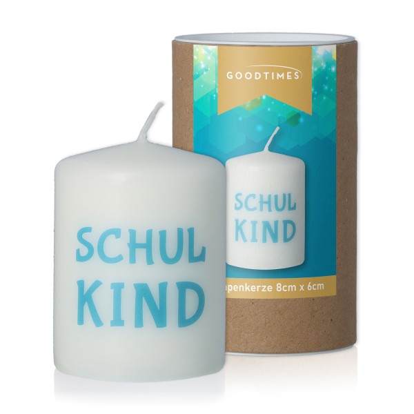 Kerze Weiß/Blau "Schulkind"