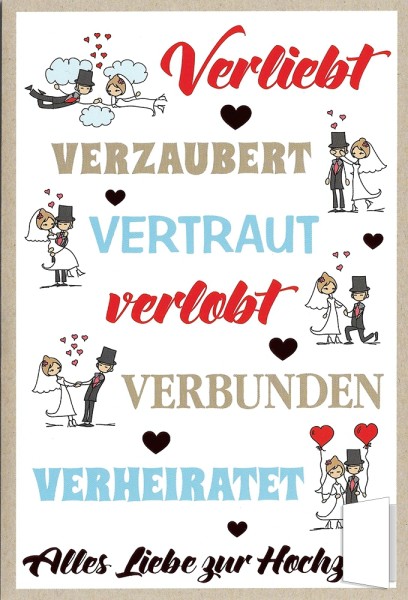 Grußkarte "Verliebt, Verlobt, Verheiratet - Alles Liebe zur Hochzeit"