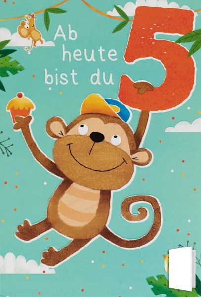 Geburtstagskarte zum 5. Geburtstag "Ab heute bist du 5"