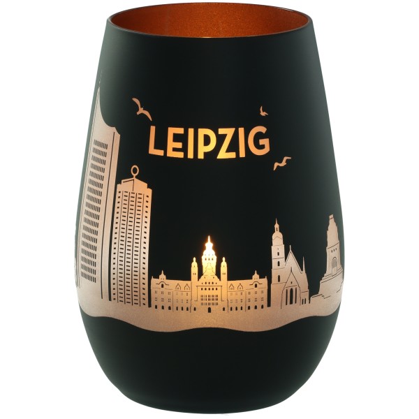 Windlicht Skyline Leipzig Schwarz/Bronze