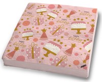 Servietten "Happy Birthday" Rosa, 20 Stück  Servietten "Happy Birthday" Rosa, 20 Stück