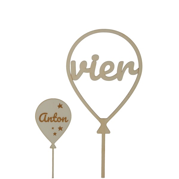 Cake Topper Ballon Stern Set Zahl 4 aus Holz