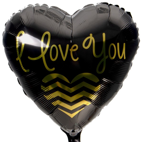 Edles Ballon Herz "I Love You", Schwarz-Gold