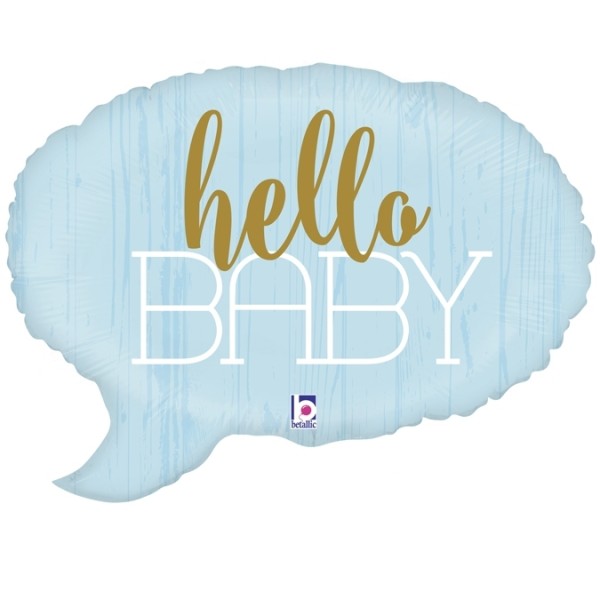 Motivballon in Blau Sprechblase "Hello Baby"