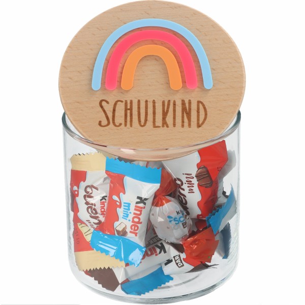 Geschenkglas Schulkind hellblau, neonpink, orange