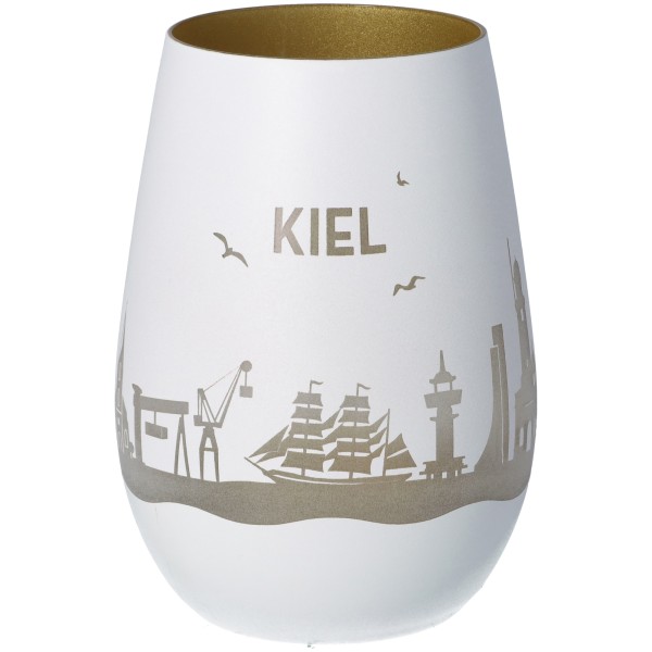 Windlicht Skyline Kiel Weiß/Gold