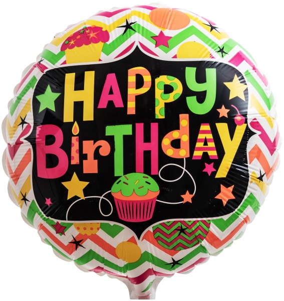 Bunter Happy Birthday Ballon mit Cupcake