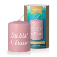 Stumpenkerze "Du bist 1. Klasse" Rosa  Stumpenkerze "Du bist 1. Klasse" Rosa