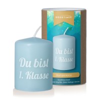 Stumpenkerze "Du bist 1. Klasse" Hellblau  Stumpenkerze "Du bist 1. Klasse" Hellblau