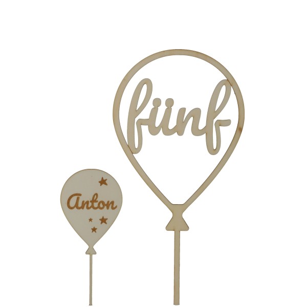 Cake Topper Ballon Stern Set Zahl 5 aus Holz