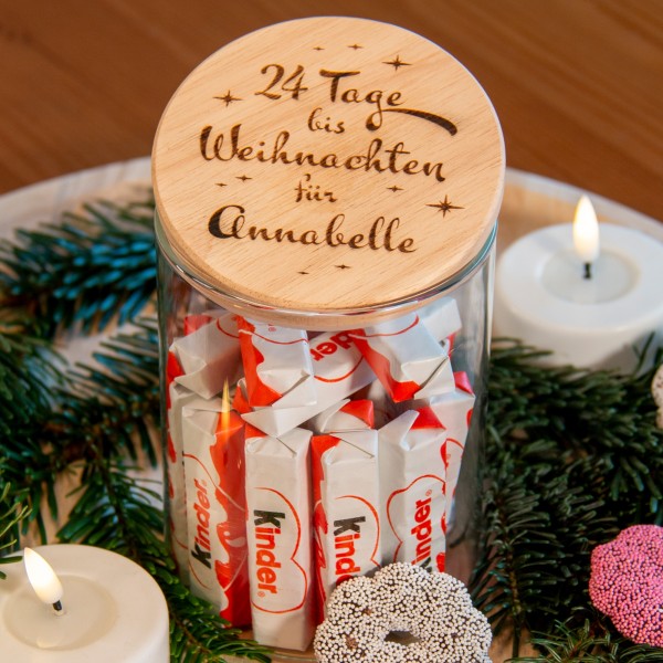 Geschenkglas 24 Tage bis Weihnachten "Name" 600ml