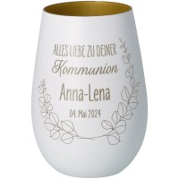 Windlicht Kommunion "Name + Datum" Weiß/Gold Windlicht Kommunion "Name + Datum" Weiß/Gold