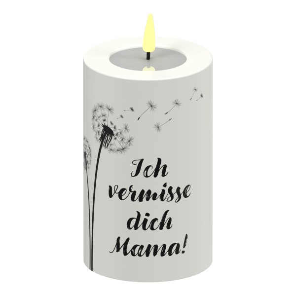 LED Stumpenkerze Weiß Pusteblume "Ich vermisse dich Mama!"