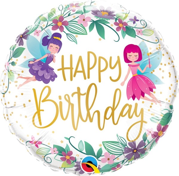 Folienballon "Happy Birthday" mit Feen und Blumen