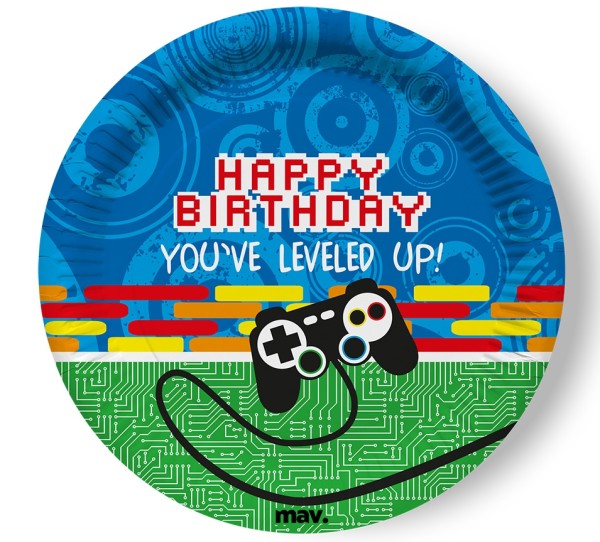Pappteller "Happy Birthday" Game Controller, 8 Stück