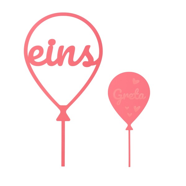 Cake Topper Ballon Herz Set 1 Rosa "Name" aus Acryl