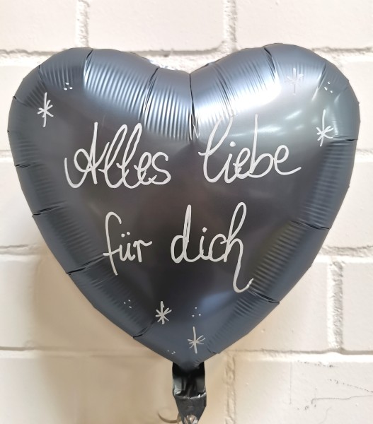 Folienballon Herz Handbeschriftet, Satin Steel Blue