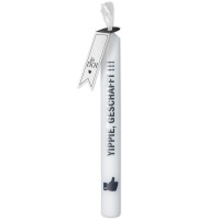 Stabkerze "YIPPIE, GESCHAFFT!!!" Weiß  Stabkerze "YIPPIE, GESCHAFFT!!!" Weiß