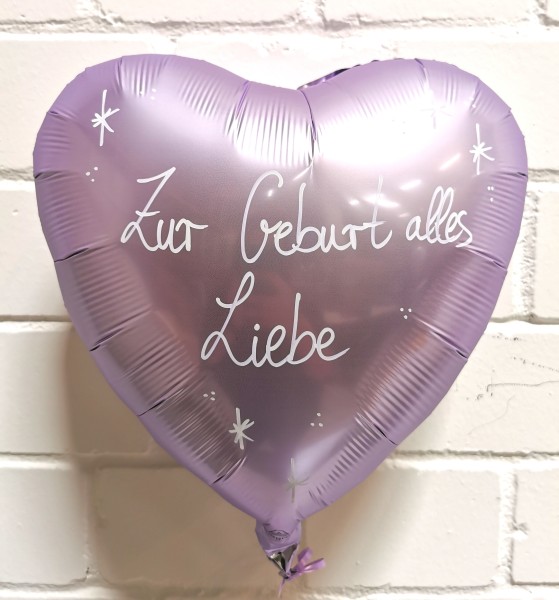 Folienballon Herz Handbeschriftet, Satin Pastell Lila